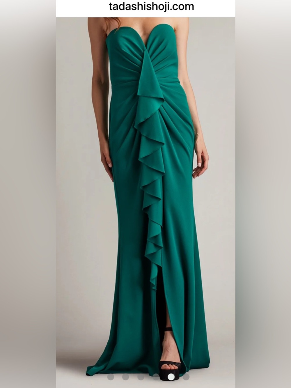 Tadashi Shoji Emerald Strapless Ruffle-Front Maxi Skirt